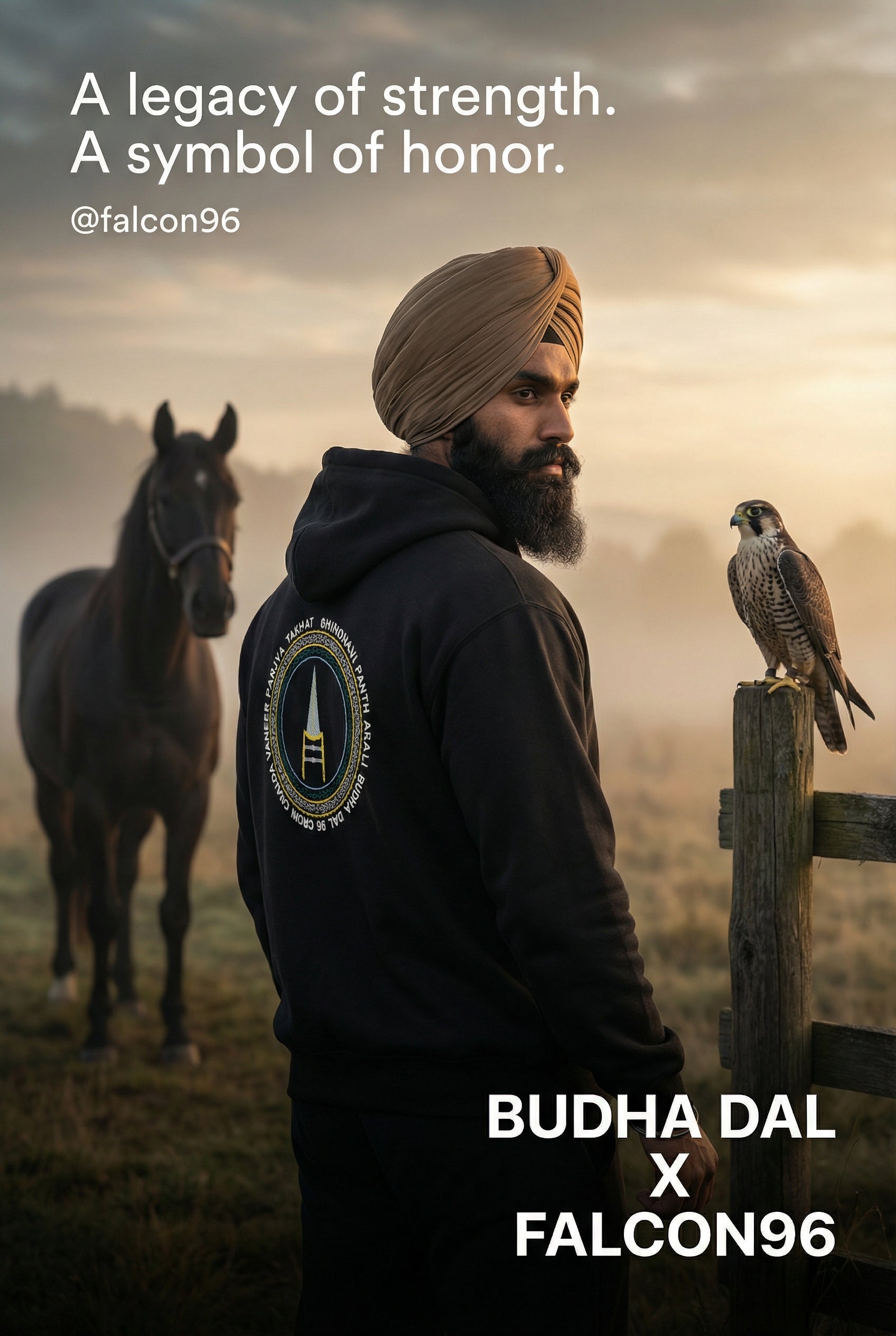 Premium Black Hoodie – “Buddha Dal x Falcon96”